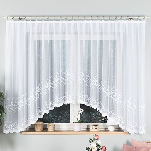 BAKARO - Készre varrt jacquard függöny alul kivágással - 420x160 cm - fehér 146674908