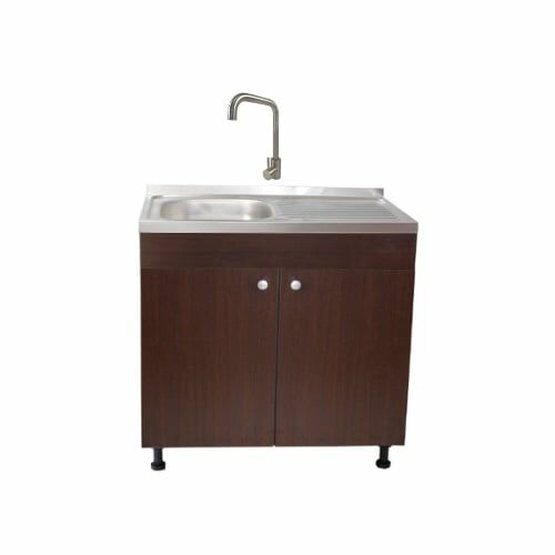 Wenghe mosogatótakaró szett 80 cm X 50 cm X 80 cm, rozsdamentes acél mosogató bal medencével, négyzet alakú rozsdamentes acél csaptelep és lefolyószifon