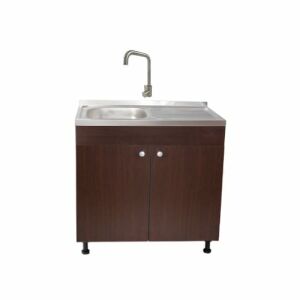 Wenghe mosogatótakaró szett 80 cm X 50 cm X 80 cm, rozsdamentes acél mosogató bal medencével, négyzet alakú rozsdamentes acél csaptelep és lefolyószifon