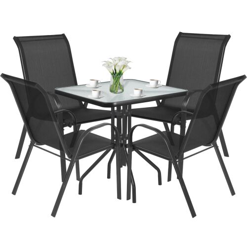 Stół kwadrat ISLAND 70cm + 4x Krzesło SOFIA czarne