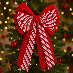 Dekoratív karácsonyfa masni, 40x60 cm, piros és fehér csíkokkal 146686335 - Szezonális dekoráció