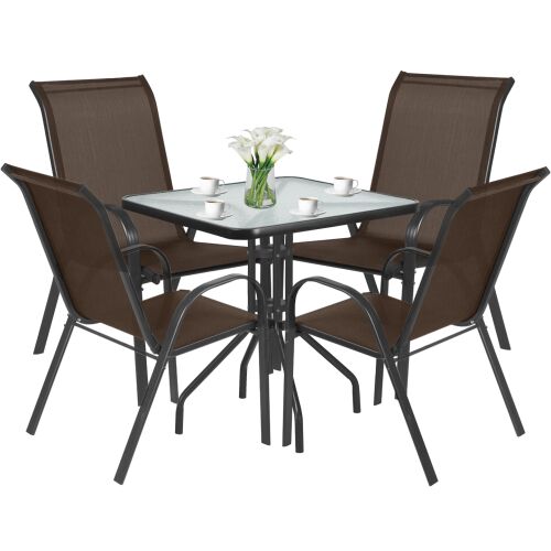 Stół kwadrat ISLAND 70cm + 4x Krzesło SOFIA brąz