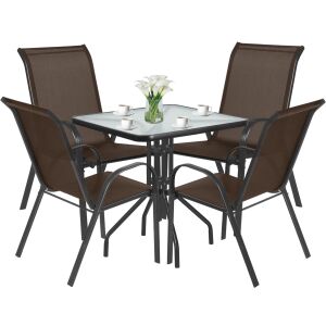 Stół kwadrat ISLAND 70cm + 4x Krzesło SOFIA brąz