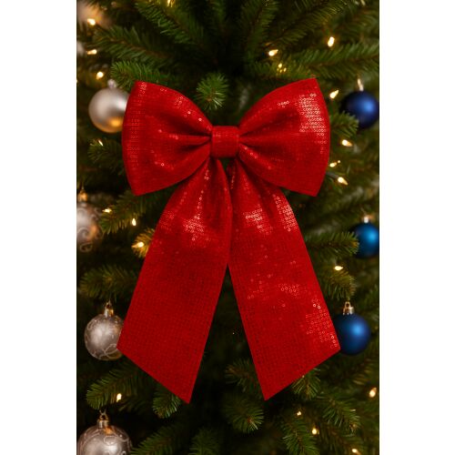 Veľká červená flitrová mašľa na vianočný stromček