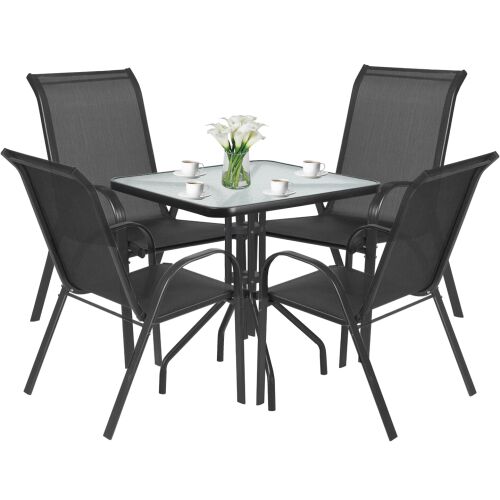 Stół kwadrat ISLAND 70cm + 4x Krzesło SOFIA ciemny szary 146691715