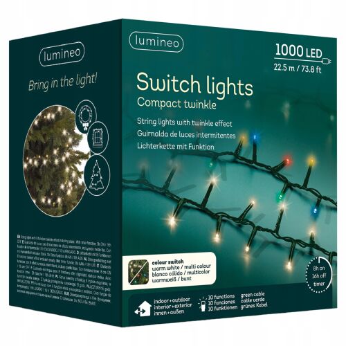 Lampki Choinkowe Światełka Kolorowy Ciepły Biały LED 1000 Diod 2,25m 146693400