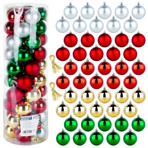 Törhetetlen karácsonyi gömbdíszek ezüst piros arany zöld 6 cm 50 db. 146695944