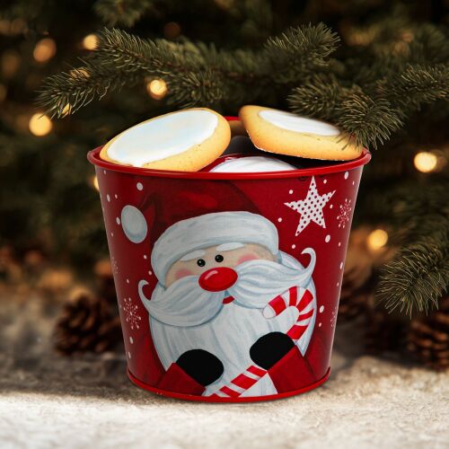 Karácsonyi dekoráció - fém kaspó, vödör - Mikulás - 13 x 11 cm (59724A)