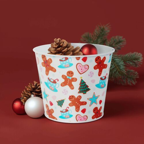 Karácsonyi dekoráció - fém kaspó, vödör - mézeskalács - 13 x 11 cm (59733A) 146699450