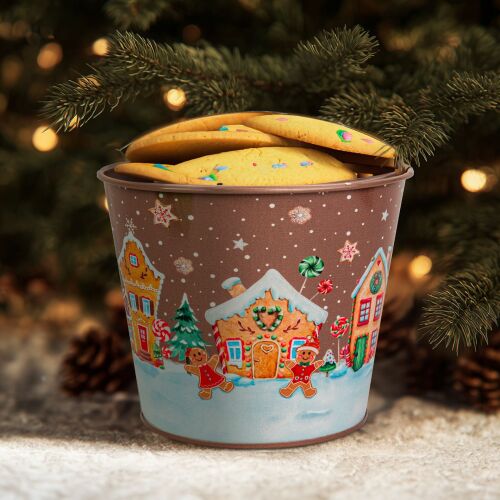 Karácsonyi dekoráció - fém kaspó, vödör - Mézeskalács - 13 x 11 cm (59724C) 146699452