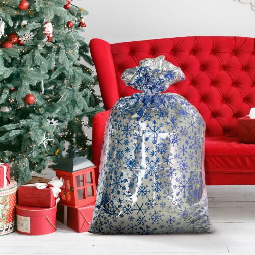 Karácsonyi ajándék tasak - extra nagy - fólia - jégkristály - 78 x 120 cm (59707B)