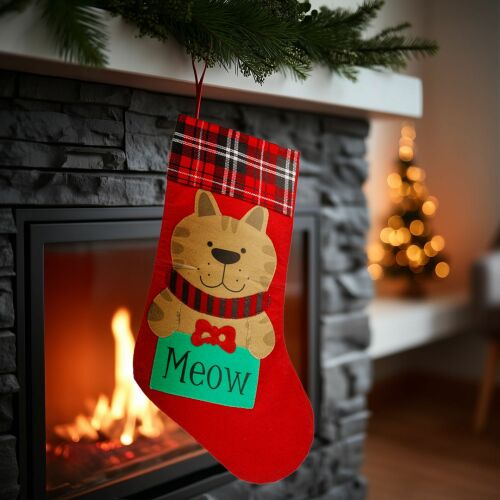 Karácsonyi mikuláscsizma - cica - piros - 42 x 24 cm (59756A)