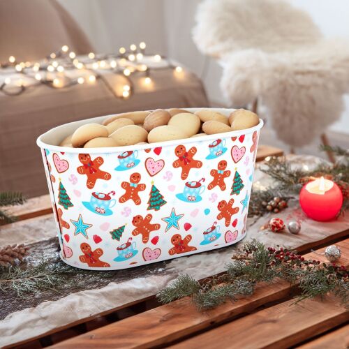 Karácsonyi fém kosár - mézeskalács mintás - 19 x 11,5 x 9,5 cm (59722A) 146699619