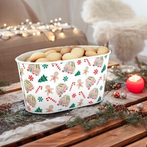 Karácsonyi fém kosár - házikó mintás - 19 x 11,5 x 9,5 cm (59722B) 146700140 - Szezonális dekoráció