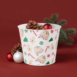 Karácsonyi dekoráció - fém kaspó, vödör - házikó - 13 x 11 cm (59733B) 146700251 - Szezonális dekoráció
