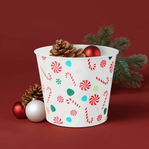 Karácsonyi dekoráció - fém kaspó, vödör - cukorbot - 13 x 11 cm (59733C) 146700494