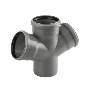 PP-HT egysíkú szaniter négyutas szelep 50x50x50/67, belső szennyvízhez, hamuszínű 146703709 - WC bekötő elem