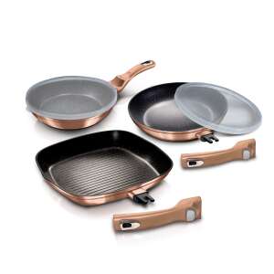 Berlinger Haus BH-7038 5 piece frying pan set with detachable handle, rose gold edition, includes 3 pans and 2 lids - Frying Pan