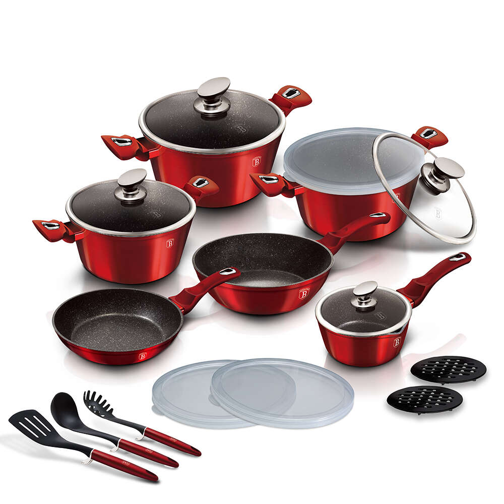 E-shop Súprava mramorových hrncov 18 kusov Burgundy Metalic Line Berling...