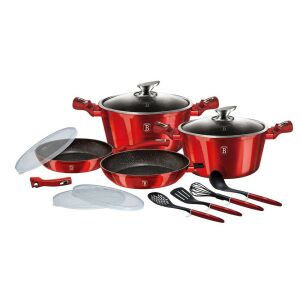 Set oale marmorate 13 piese, manere detasabile Burgundy Metalic Line Berlinger Haus BH 7057 (BH/7057)