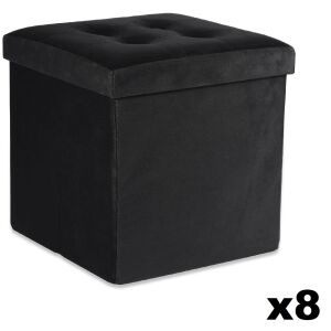 Összecsukható puff L gombokkal - 38x38x38cm bársony fekete x 8 146707852 - Lábtartó, puff