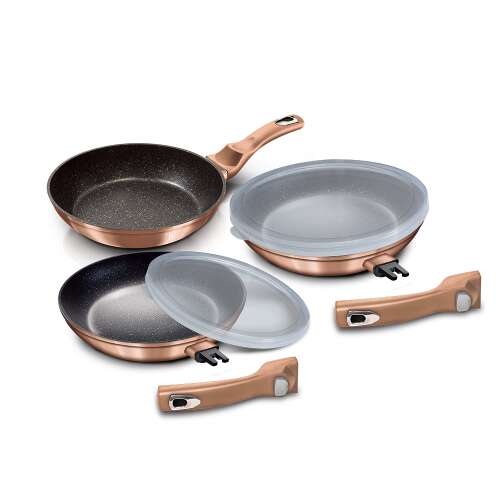 Berlinger Haus Metallic Line Rose Gold Edition 5 piece frying pan set with detachable handle