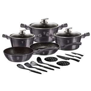 Berlinger Haus BH-6920 17 piece cookware set, Metallic Line Carbon Pro Edition, featuring pots, pans, and kitchen utensils - Berlinger Haus