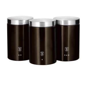 Berlinger Haus BH-6828 3 piece canister set, black, stainless steel, modern, kitchen storage - Berlinger Haus