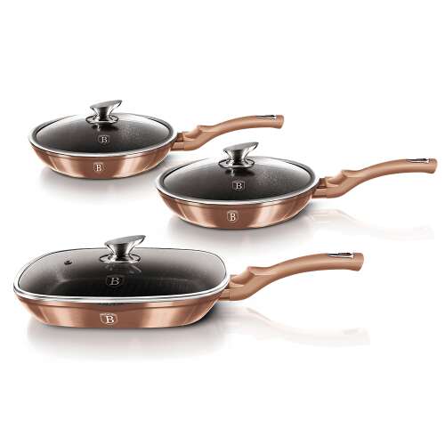 Berlinger Haus Metallic Line Rose Gold Edition 6 piece cookware set with frying pans and grill pan