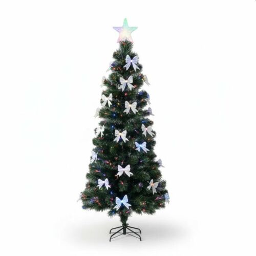 Műfenyő 180cm optikai szálakkal, szalagokkal és csillaggal