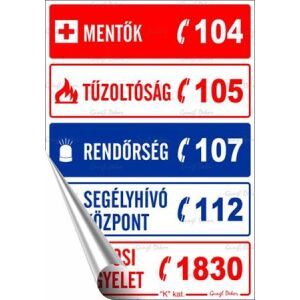 Információs matrica, 11,6x16,6 cm, "Segélyhívószámok" 146720418 - Információs tábla