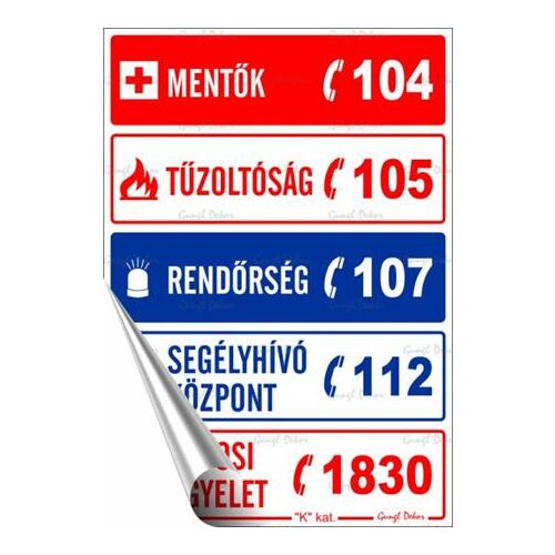 Információs matrica, 11,6x16,6 cm, "Segélyhívószámok" 146720418
