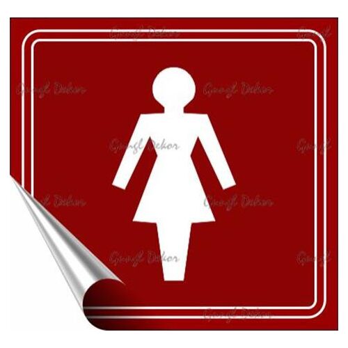 Információs matrica, 8,7x8,3 cm, toalett, női szimbólum, burgundi vörös/fehér 146720564