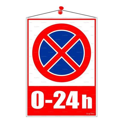 Információs tábla, 35x25 cm, 0-24h megállni tilos piktogram