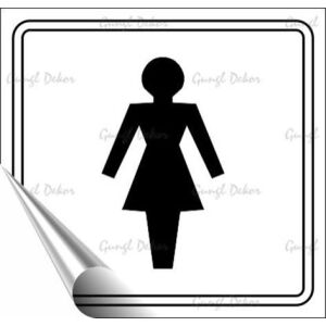 Információs matrica, 8,7x8,3 cm, toalett, női szimbólum, fehér/fekete 146720910 - Információs tábla