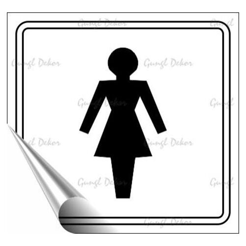 Információs matrica, 8,7x8,3 cm, toalett, női szimbólum, fehér/fekete 146720910