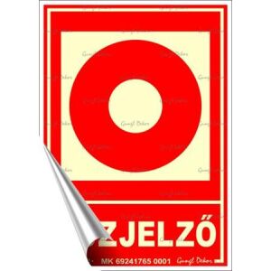 Információs matrica, 12,5x17,5 cm, fluoreszkáló, utánvilágítós, "Tűzjelző" 146721357 - Jelölés & Figyelmeztetés