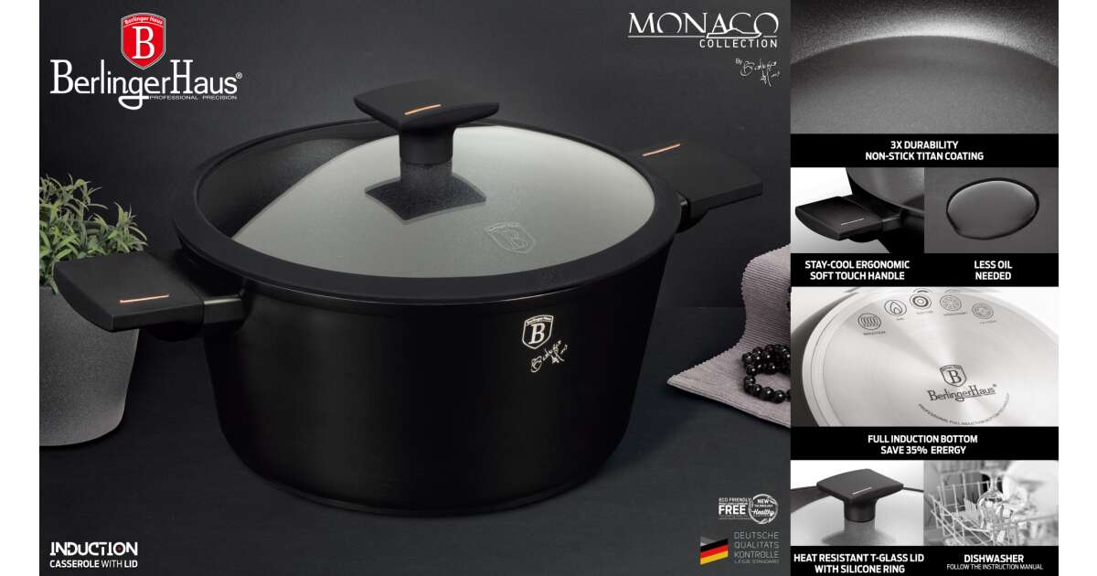 Berlinger Haus BH-7087 Footed Saucepan with lid, 24 cm, Monaco CollectionFULL Induction 54130844