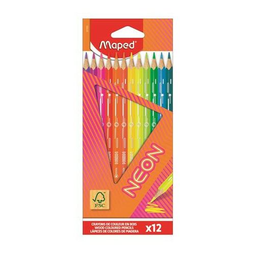 Színes ceruza készlet, háromszögletű, MAPED "Neon", 12 különböző szín 146722422