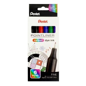 Tűfilc készlet, 0,4 mm, PENTEL "Pointliner", 6 különböző szín 146723013 - Toll & Ceruza