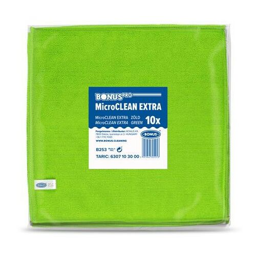 Törlőkendő, univerzális, 10 db, 40x40 cm, BONUS "MicroCLEAN Extra", zöld