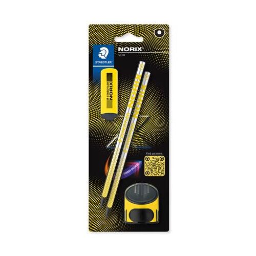 Grafitceruza készlet, hegyezővel, radírral, HB, STAEDTLER "Norix® 181", sárga