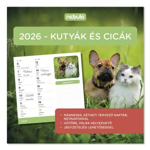 Falinaptár mágneses NEBULO 220x220mm 2 hetes Kutyák - Cicák 2026. 146724625 - Nebulo