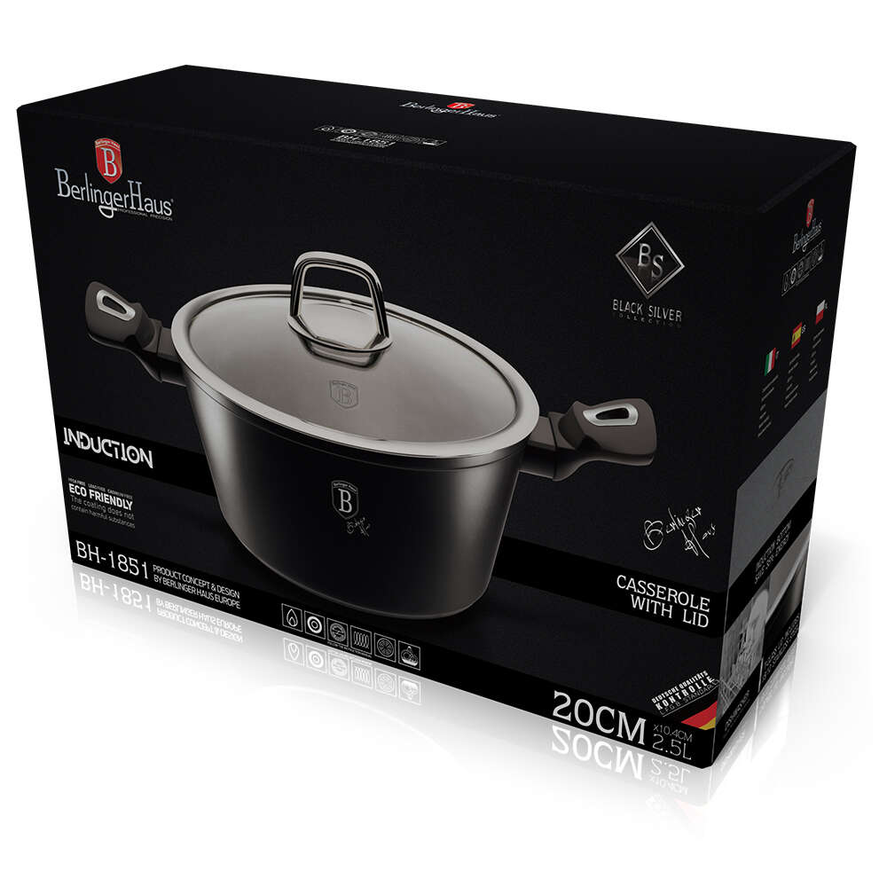 Berlinger Haus BH-1851 Black Silver Collection Lábas fedővel 20cm