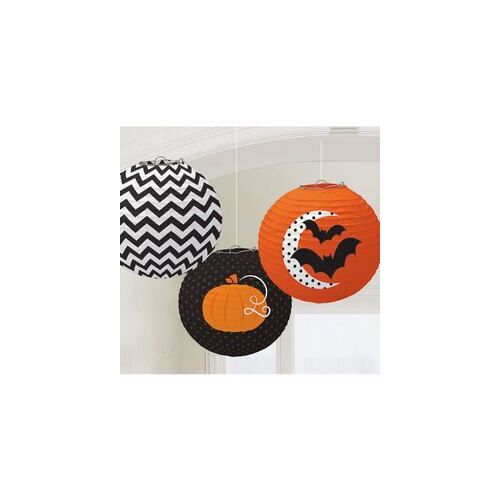 Csíkos Pöttyös Gömb Lampion Válogatás Halloweenre - 24 cm, 3 db-os