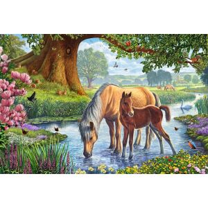 Lovak a pataknál, 150 db (56161) Pferde am Bach / Horses by the stream 146726559 - Puzzle