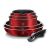 Stacked Berlinger Haus Burgundy Metallic Line pots and pans with detachable handle on white background