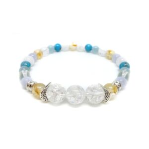 Hormonháztartást szabályozó, pajzsmirigy működést kiegyensúlyozó, energetizáló - repesztett hegyikristály, citrin, kalcedon, hegyikristály, akvamarin, türkiz ásvány karkötő 146726868 - Női kiegészítő
