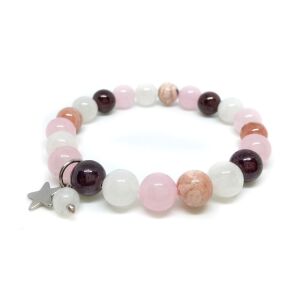 Szorongást-, félelmeket oldó, hangulatingadozásokat csökkentő, vidámságot, nyitottságot hozó - rodokrozit, rózsakvarc, holdkő, gránát ásvány karkötő 146726867 - Női kiegészítő