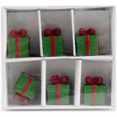 Ajándékdoboz dekoráció - 6 darabos 2,3 cm - poliresin zöld/piros 146727158